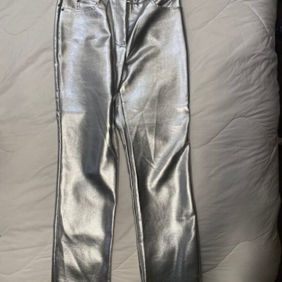 7 For All Mankind Women's Metallic Silver Pants - Picture 1 of 6